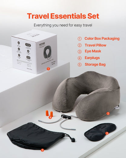 VEVOR Travel Pillow, Neck Pillow for Traveling, Upgraded Bamboo Charcoal Memory Foam Travel Neck Pillow with Eye Mask, Earplugs and Storage Bag, Suitable for Plane Car Home Recliner Use(Dark Gray) - CLTCSLXZJYHM8VYJ8V0 - view 5