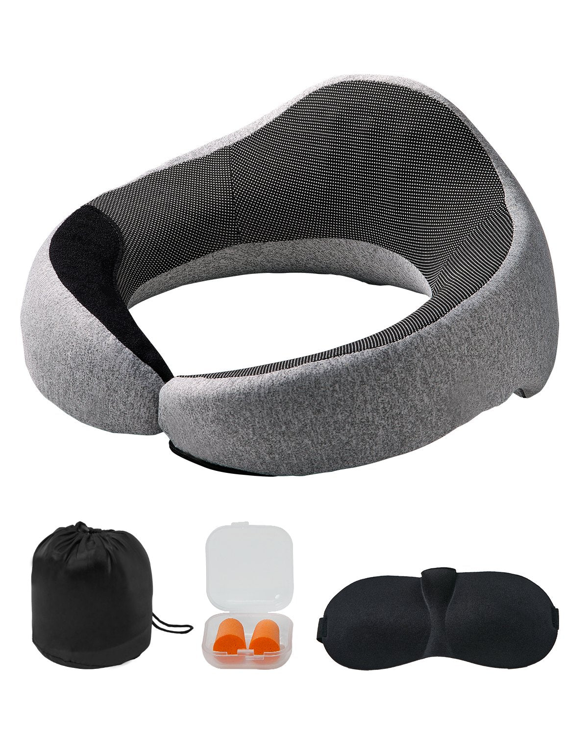 VEVOR Travel Pillow, Double-Layered 3D Support Neck Pillow for Traveling, 360° Flexible Rotation Upgraded Memory Foam Travel Neck Pillow with Eye Mask, Earplugs, Earplug Case, Storage Bag(Black-Gray) - CLTCSLXZJZXWE1GTAV0 - view 1