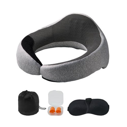 VEVOR Travel Pillow, Double-Layered 3D Support Neck Pillow for Traveling, 360° Flexible Rotation Upgraded Memory Foam Travel Neck Pillow with Eye Mask, Earplugs, Earplug Case, Storage Bag(Black-Gray) - CLTCSLXZJZXWE1GTAV0 - view 2