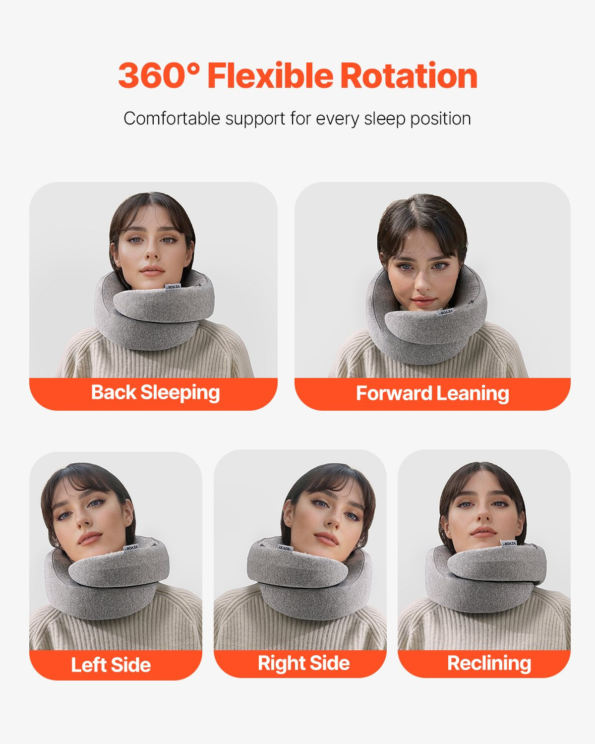 VEVOR Travel Pillow, Double-Layered 3D Support Neck Pillow for Traveling, 360° Flexible Rotation Upgraded Memory Foam Travel Neck Pillow with Eye Mask, Earplugs, Earplug Case, Storage Bag(Black-Gray) - CLTCSLXZJZXWE1GTAV0 - view 4