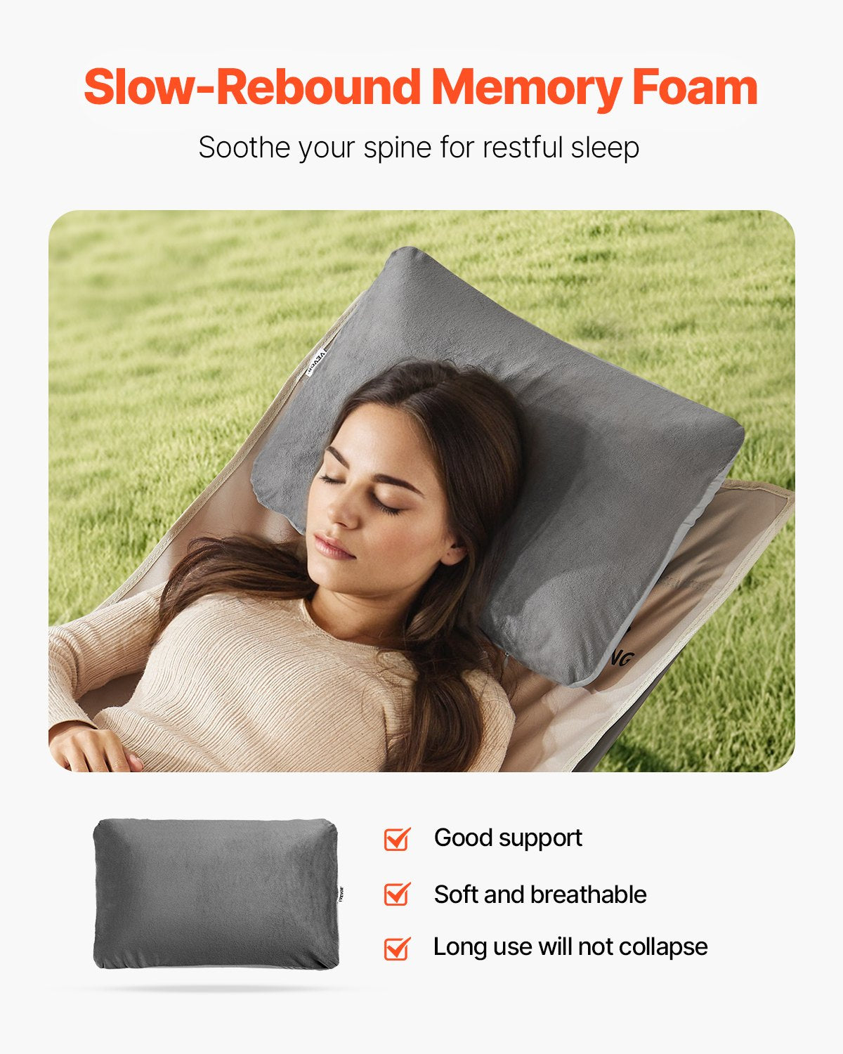 VEVOR Camping Pillow, Memory Foam Travel Pillow with Double-Sided Cover, Portable Backpacking Pillows with Removable & Washable Cover and Storage Bag, Perfect for Camping, Air Travel, Hiking, Office - CLTCSLYZMEDI6FAWHV0 - view 4