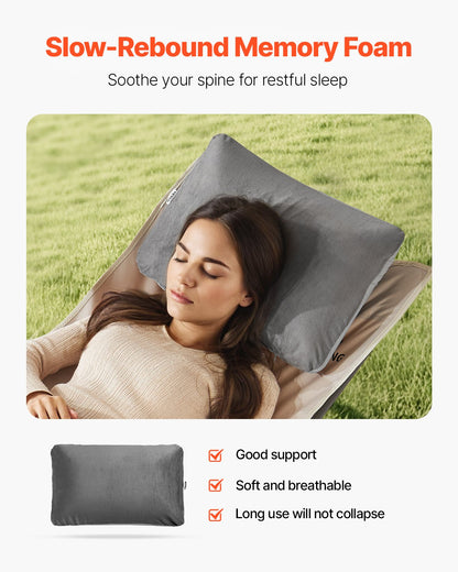 VEVOR Camping Pillow, Memory Foam Travel Pillow with Double-Sided Cover, Portable Backpacking Pillows with Removable & Washable Cover and Storage Bag, Perfect for Camping, Air Travel, Hiking, Office - CLTCSLYZMEDI6FAWHV0 - view 4