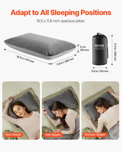 VEVOR Camping Pillow, Memory Foam Travel Pillow with Double-Sided Cover, Portable Backpacking Pillows with Removable & Washable Cover and Storage Bag, Perfect for Camping, Air Travel, Hiking, Office - CLTCSLYZMEDI6FAWHV0 - view 5