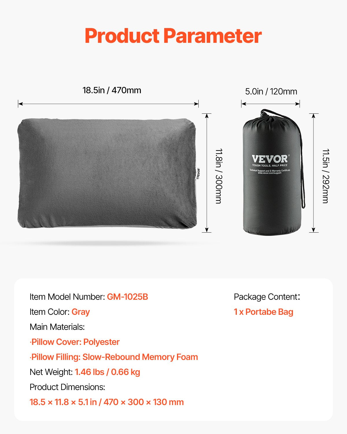 VEVOR Camping Pillow, Memory Foam Travel Pillow with Double-Sided Cover, Portable Backpacking Pillows with Removable & Washable Cover and Storage Bag, Perfect for Camping, Air Travel, Hiking, Office - CLTCSLYZMEDI6FAWHV0 - view 8
