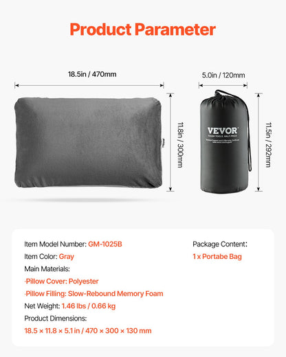 VEVOR Camping Pillow, Memory Foam Travel Pillow with Double-Sided Cover, Portable Backpacking Pillows with Removable & Washable Cover and Storage Bag, Perfect for Camping, Air Travel, Hiking, Office - CLTCSLYZMEDI6FAWHV0 - view 8