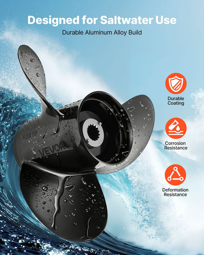 VEVOR Outboard Propeller, Upgrade OEM 15 Spline Tooth Aluminum Outboard Boat Propeller Fit Mercury Engines 40-140 HP, 4-1/4" Gearcase, 3-Blade, RH (Right Hand Rotation), OEM Parts No. 48-77346A45 - CLXJSX40140HSO9XK001V0 - view 4