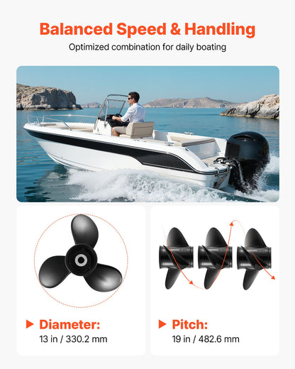 VEVOR Outboard Propeller, Upgrade OEM 15 Spline Tooth Aluminum Outboard Boat Propeller Fit Mercury Engines 40-140 HP, 4-1/4" Gearcase, 3-Blade, RH (Right Hand Rotation), OEM Parts No. 48-77346A45 - CLXJSX40140HSO9XK001V0 - view 6