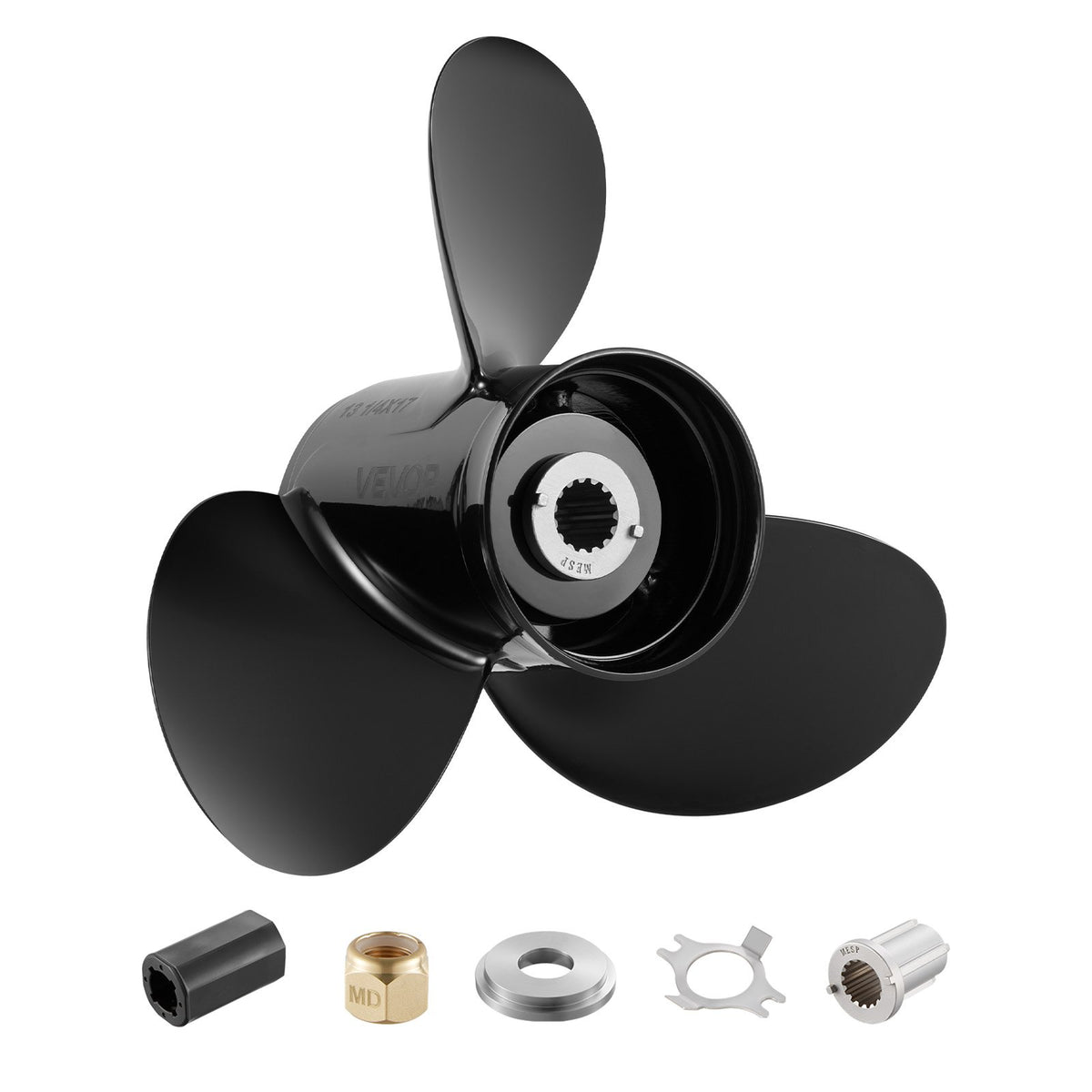 VEVOR Outboard Propeller, Upgrade OEM 15 Spline Tooth Aluminum Outboard Boat Propeller Fit Mercury Engines 40-140 HP, 4-1/4" Gearcase, 3-Blade, RH (Right Hand Rotation), OEM Parts No. 48-77344A45 - CLXJSX40150HL46MK001V0 - view 1