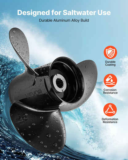 VEVOR Outboard Propeller, Upgrade OEM 15 Spline Tooth Aluminum Outboard Boat Propeller Fit Mercury Engines 40-140 HP, 4-1/4" Gearcase, 3-Blade, RH (Right Hand Rotation), OEM Parts No. 48-77344A45 - CLXJSX40150HL46MK001V0 - view 4