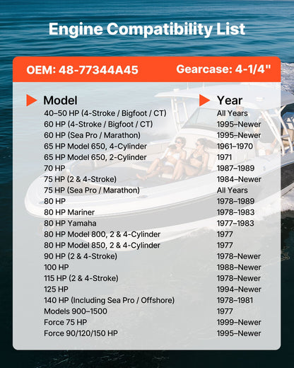 VEVOR Outboard Propeller, Upgrade OEM 15 Spline Tooth Aluminum Outboard Boat Propeller Fit Mercury Engines 40-140 HP, 4-1/4" Gearcase, 3-Blade, RH (Right Hand Rotation), OEM Parts No. 48-77344A45 - CLXJSX40150HL46MK001V0 - view 5