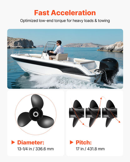 VEVOR Outboard Propeller, Upgrade OEM 15 Spline Tooth Aluminum Outboard Boat Propeller Fit Mercury Engines 40-140 HP, 4-1/4" Gearcase, 3-Blade, RH (Right Hand Rotation), OEM Parts No. 48-77344A45 - CLXJSX40150HL46MK001V0 - view 6
