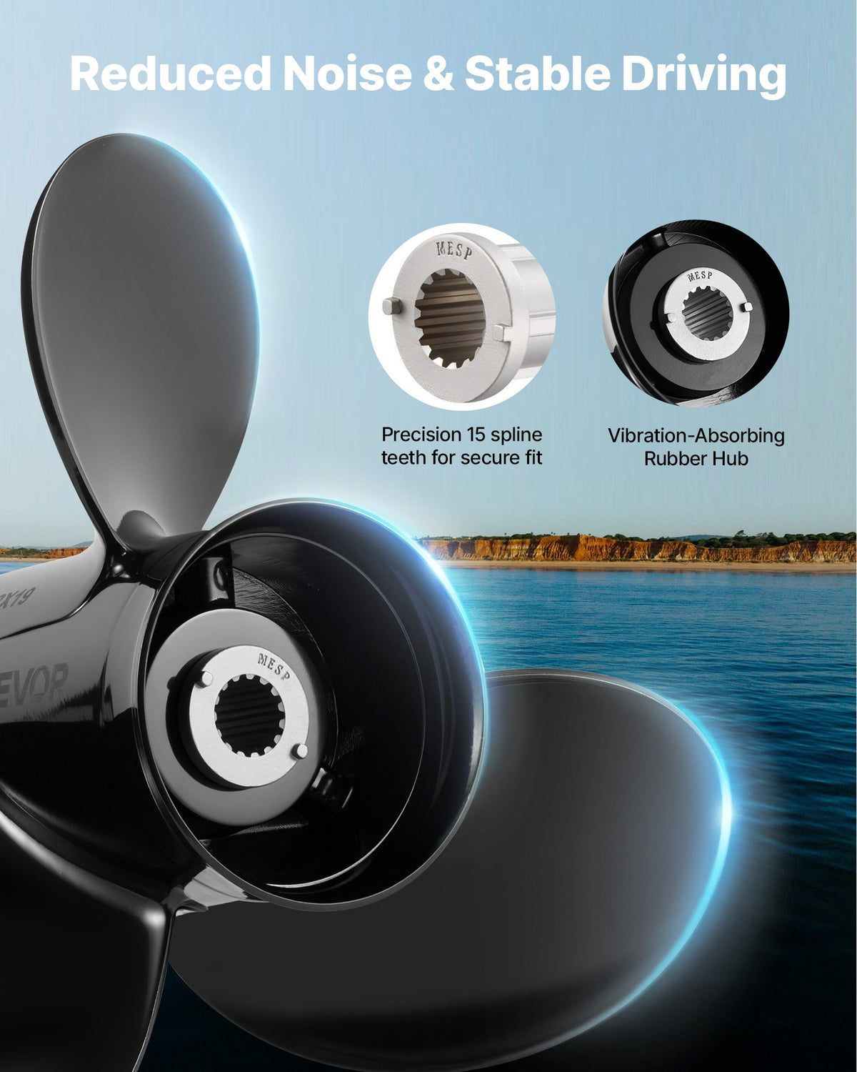 VEVOR Outboard Propeller, Upgrade OEM 15 Spline Tooth Aluminum Outboard Boat Propeller Fit Mercury/Mariner Engines 135-300 HP, 4-3/4" Gearcase, 3-Blade, RH (Right Hand Rotation), OEM No. 48-832830A45 - CLXJSXSS13539VKEG001V0 - view 7
