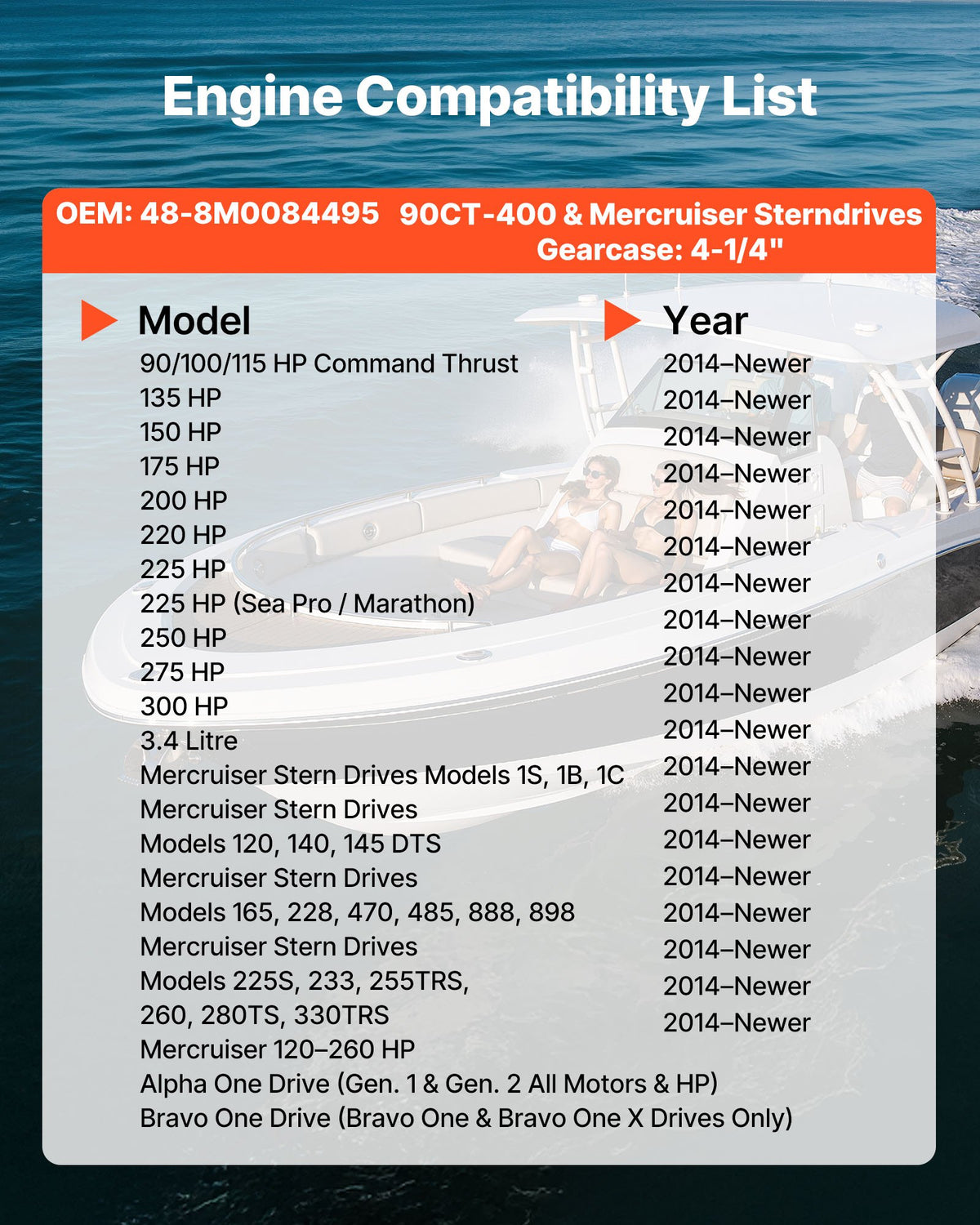 VEVOR Outboard Propeller, Upgrade OEM 15 Spline Tooth Aluminum Outboard Boat Propeller Fit Mercury/Mariner Engines 135-300 HP, 4-3/4" Gearcase, 4-Blade, RH (Right Hand Rotation), OEM No. 48-8M0084495 - CLXJSXSS1353CYEZ9001V0 - view 5