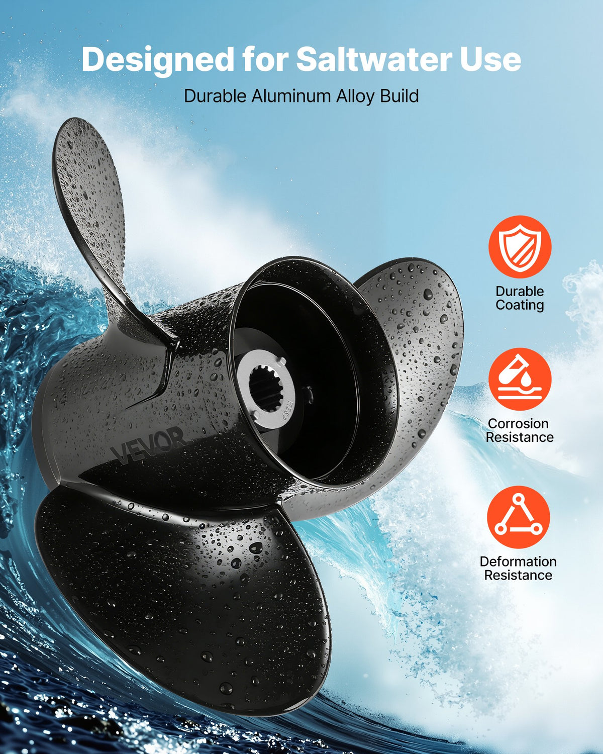 VEVOR Outboard Propeller, Upgrade OEM 15 Spline Tooth Aluminum Outboard Boat Propeller Fit Mercury/Mariner Engines 90-400 HP, 4-3/4" Gearcase, 3-Blade, RH (Right Hand Rotation), OEM No. 48-832832A45 - CLXJSXSS9040ZZQC5001V0 - view 4