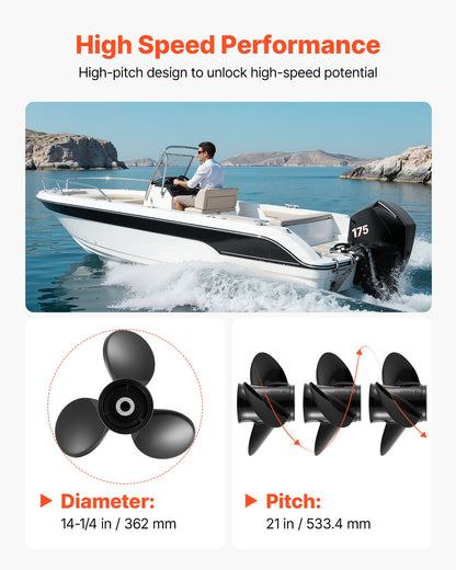 VEVOR Outboard Propeller, Upgrade OEM 15 Spline Tooth Aluminum Outboard Boat Propeller Fit Mercury/Mariner Engines 90-400 HP, 4-3/4" Gearcase, 3-Blade, RH (Right Hand Rotation), OEM No. 48-832832A45 - CLXJSXSS9040ZZQC5001V0 - view 6