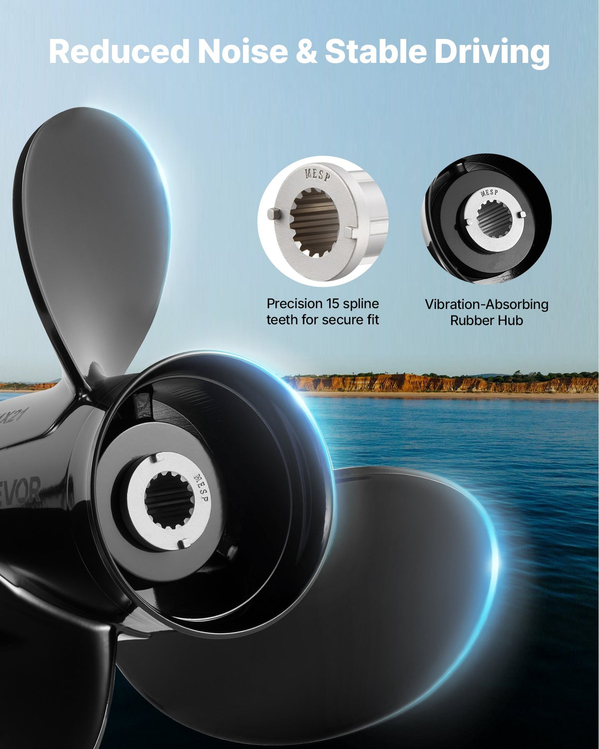 VEVOR Outboard Propeller, Upgrade OEM 15 Spline Tooth Aluminum Outboard Boat Propeller Fit Mercury/Mariner Engines 90-400 HP, 4-3/4" Gearcase, 3-Blade, RH (Right Hand Rotation), OEM No. 48-832832A45 - CLXJSXSS9040ZZQC5001V0 - view 7