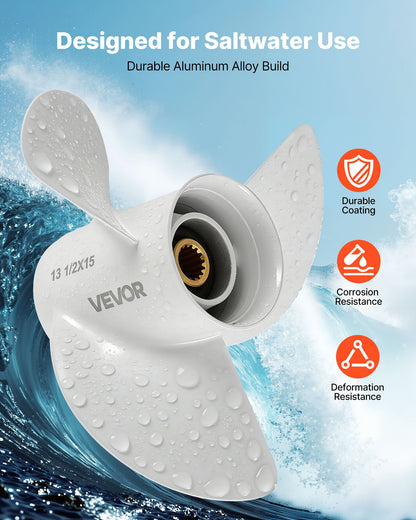 VEVOR Outboard Propeller, Upgrade OEM 15 Spline Tooth Aluminum Outboard Boat Propeller Fit Yamaha Engines 60-130 HP, 4-1/4" Gearcase, 3-Blade, RH (Right Hand Rotation), OEM Parts No. 6E5-45947-00-EL - CLXJYMH601300Q0E9001V0 - view 4