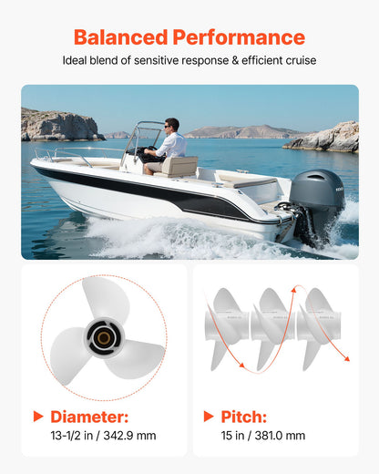 VEVOR Outboard Propeller, Upgrade OEM 15 Spline Tooth Aluminum Outboard Boat Propeller Fit Yamaha Engines 60-130 HP, 4-1/4" Gearcase, 3-Blade, RH (Right Hand Rotation), OEM Parts No. 6E5-45947-00-EL - CLXJYMH601300Q0E9001V0 - view 6