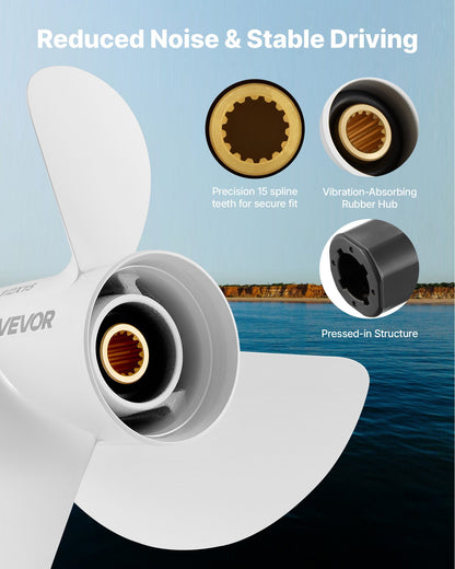 VEVOR Outboard Propeller, Upgrade OEM 15 Spline Tooth Aluminum Outboard Boat Propeller Fit Yamaha Engines 60-130 HP, 4-1/4" Gearcase, 3-Blade, RH (Right Hand Rotation), OEM Parts No. 6E5-45947-00-EL - CLXJYMH601300Q0E9001V0 - view 7