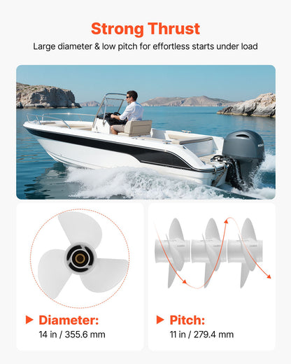 VEVOR Outboard Propeller, Upgrade OEM 15 Spline Tooth Aluminum Outboard Boat Propeller Fit Yamaha Engines 50-130 HP, 4-1/4" Gearcase, 3-Blade, RH (Right Hand Rotation), OEM Parts No. 6E5-45954-00-EL - CLXJYMH6013069FXK001V0 - view 6