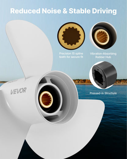 VEVOR Outboard Propeller, Upgrade OEM 15 Spline Tooth Aluminum Outboard Boat Propeller Fit Yamaha Engines 50-130 HP, 4-1/4" Gearcase, 3-Blade, RH (Right Hand Rotation), OEM Parts No. 6E5-45954-00-EL - CLXJYMH6013069FXK001V0 - view 7