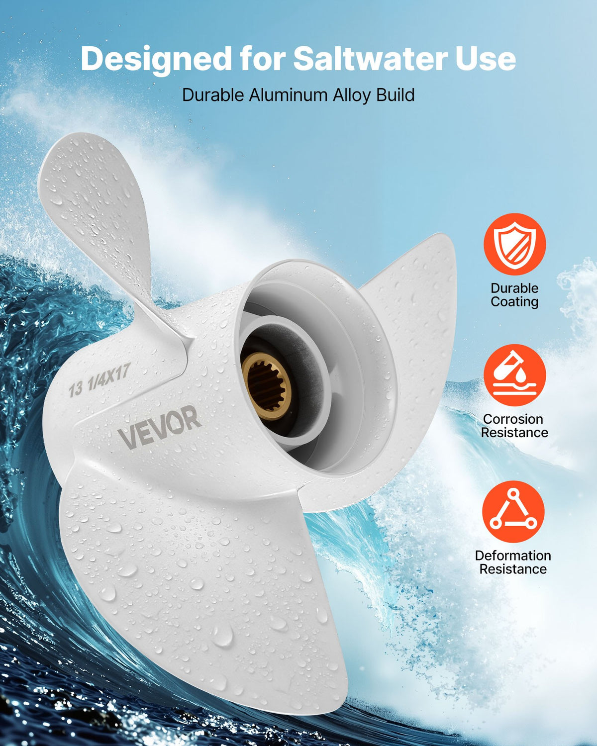 VEVOR Outboard Propeller, Upgrade OEM 15 Spline Tooth Aluminum Outboard Boat Propeller Fit Yamaha Engines 50-130 HP, 4-1/4" Gearcase, 3-Blade, RH (Right Hand Rotation), OEM Parts No. 6E5-45945-01-EL - CLXJYMH60130OV19G001V0 - view 4