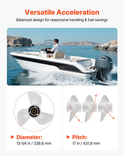 VEVOR Outboard Propeller, Upgrade OEM 15 Spline Tooth Aluminum Outboard Boat Propeller Fit Yamaha Engines 50-130 HP, 4-1/4" Gearcase, 3-Blade, RH (Right Hand Rotation), OEM Parts No. 6E5-45945-01-EL - CLXJYMH60130OV19G001V0 - view 6