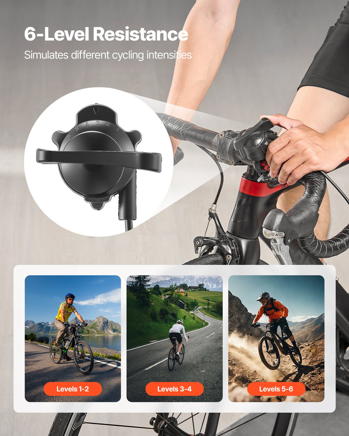 VEVOR Bike Trainer, 6 Level Resistance, 26-29 in & 700C Wheels, Foldable Magnetic Bicycle Stationary Stand for Indoor Exercise Riding with Quick Release Skewer & Front Wheel Riser Block for Road Bikes - CLXXLJCLXDSLBYAYD001V0 - view 3