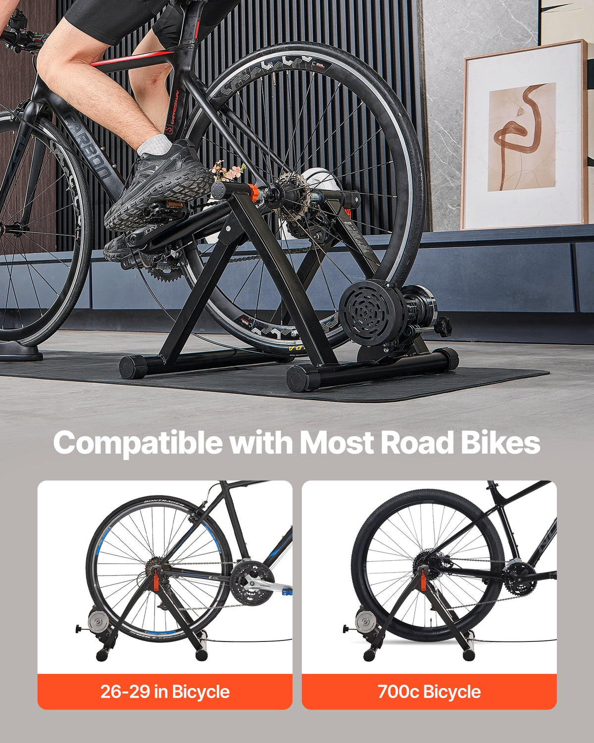 VEVOR Bike Trainer, 6 Level Resistance, 26-29 in & 700C Wheels, Foldable Magnetic Bicycle Stationary Stand for Indoor Exercise Riding with Quick Release Skewer & Front Wheel Riser Block for Road Bikes - CLXXLJCLXDSLBYAYD001V0 - view 5