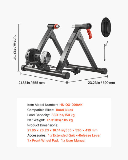 VEVOR Bike Trainer, 6 Level Resistance, 26-29 in & 700C Wheels, Foldable Magnetic Bicycle Stationary Stand for Indoor Exercise Riding with Quick Release Skewer & Front Wheel Riser Block for Road Bikes - CLXXLJCLXDSLBYAYD001V0 - view 8