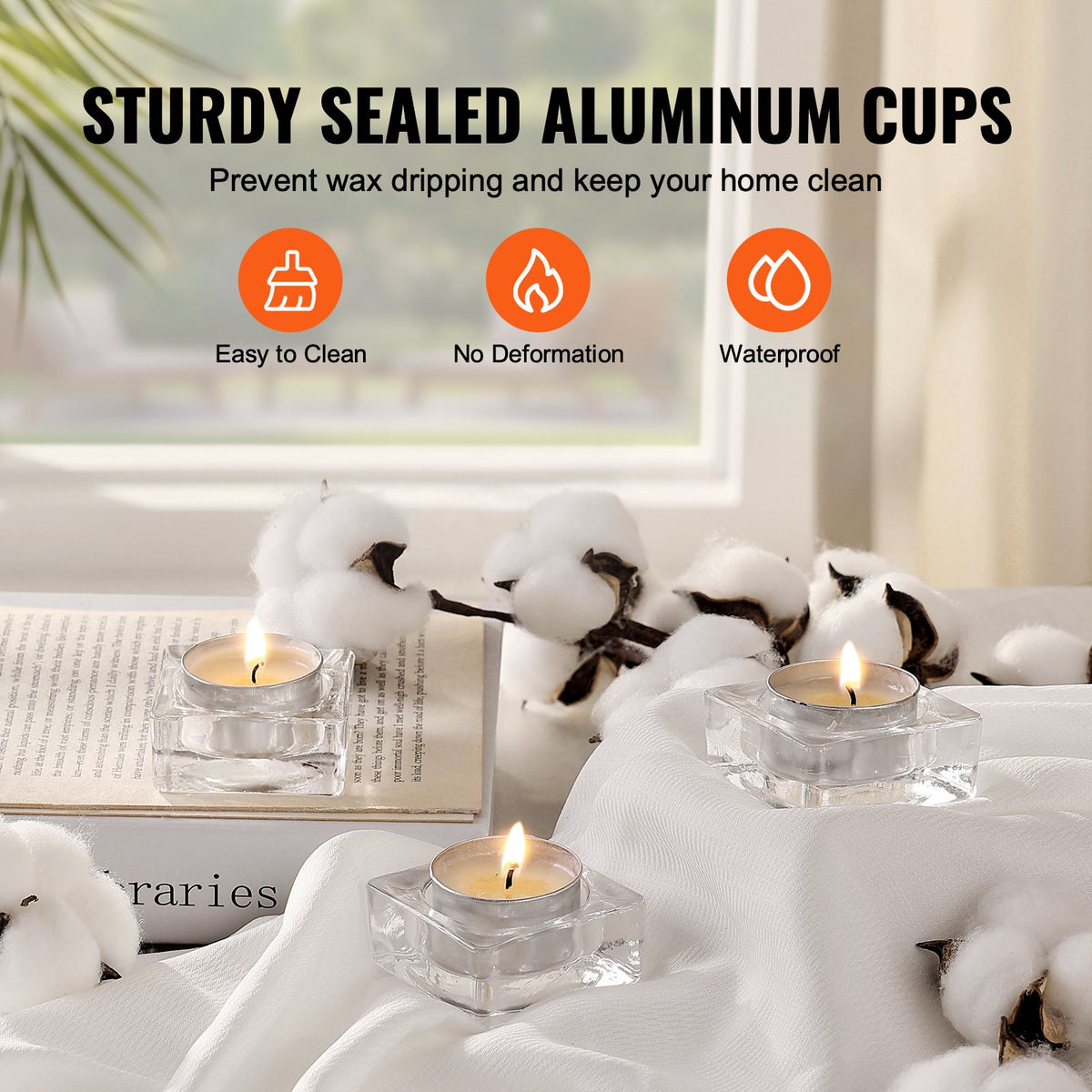 VEVOR 200 Pack Unscented Tea Lights Candles 6.5 Hours Long Burning Smokeless Tealight Candles, Dripless with Aluminum Cups, Natural Palm Wax Votive Candles for Home, Weddings, Christmas, White - CLZ200GBS15IE36QIV0 - view 6