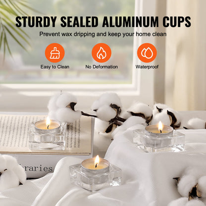 VEVOR 200 Pack Unscented Tea Lights Candles 6.5 Hours Long Burning Smokeless Tealight Candles, Dripless with Aluminum Cups, Natural Palm Wax Votive Candles for Home, Weddings, Christmas, White - CLZ200GBS15IE36QIV0 - view 6