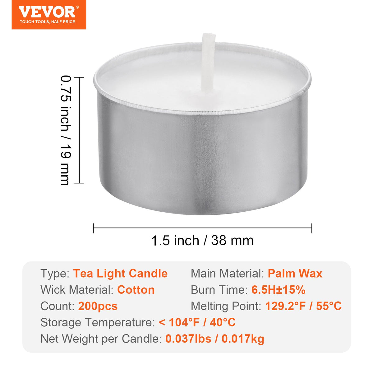 VEVOR 200 Pack Unscented Tea Lights Candles 6.5 Hours Long Burning Smokeless Tealight Candles, Dripless with Aluminum Cups, Natural Palm Wax Votive Candles for Home, Weddings, Christmas, White - CLZ200GBS15IE36QIV0 - view 8