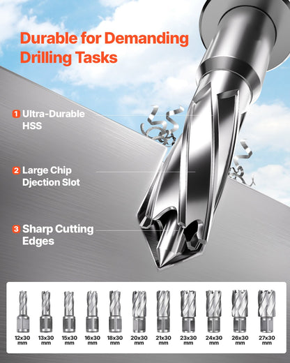 VEVOR Magnetic Drill, 1400W Motor 1.6 in Boring Diameter, 2810 lbf Portable Electric Mag Drill Press, with 11 Coring Bits, 800 RPM Speed, Drilling Machine for Metal Surface, Home Improvement Industry - CLZJP11J40MMIQMACV1 - view 5