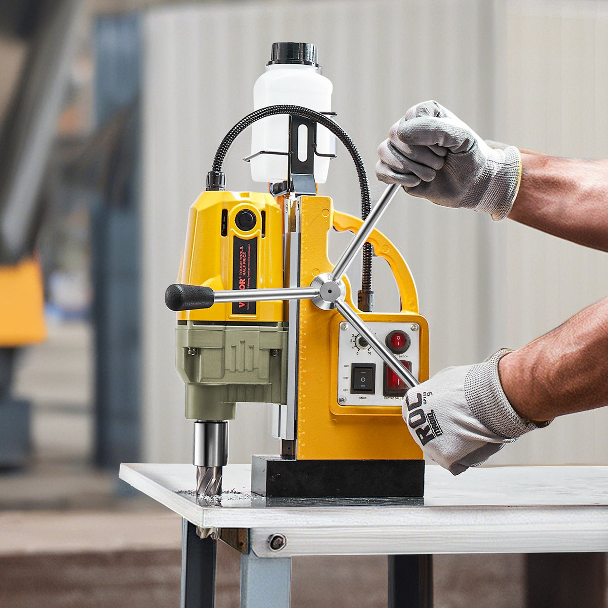 VEVOR Magnetic Drill, 1200W Motor 1.6 in Boring Diameter, 2810 lbf Electric Mag Drill Press, with 2 Coring Bits, Variable Speed, Drilling Machine for Metal Surface, Home Improvement Industry, Yellow - CLZJP2JT40MM4PKJVV1 - view 9