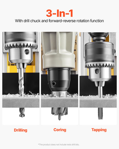 VEVOR Magnetic Drill, 1450W Motor 2 in Boring Diameter, 2878 lbf Electric Mag Drill Press, with 6 Coring Bits, Variable Speed, Drilling Machine for Metal Surface, Home Improvement Industry, Yellow - CLZJP6JT50MM91ULEV1 - view 4
