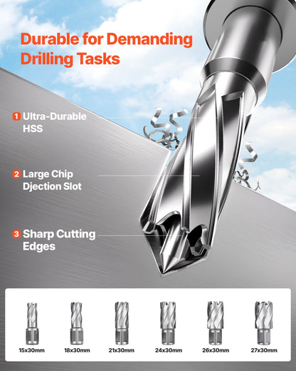 VEVOR Magnetic Drill, 1450W Motor 2 in Boring Diameter, 2878 lbf Electric Mag Drill Press, with 6 Coring Bits, Variable Speed, Drilling Machine for Metal Surface, Home Improvement Industry, Yellow - CLZJP6JT50MM91ULEV1 - view 5