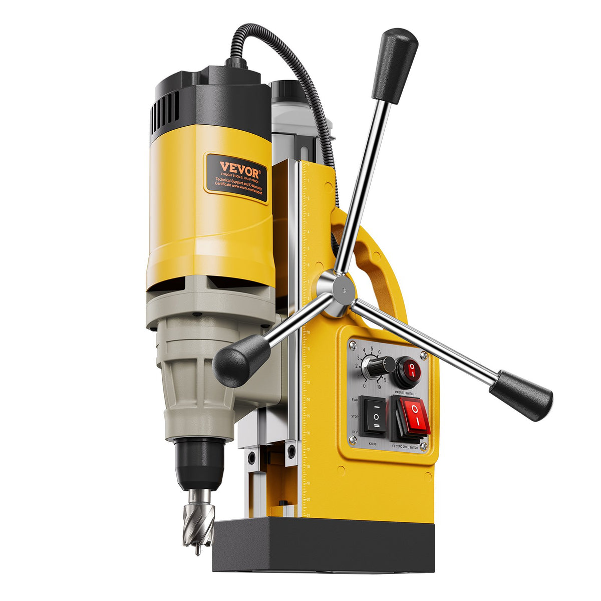 VEVOR Magnetic Drill, 1450W Motor 2 in Boring Diameter, 2878 lbf Electric Mag Drill Press, with 6 Coring Bits, Variable Speed, Drilling Machine for Metal Surface, Home Improvement Industry, Yellow - CLZJP6JT50MM91ULEV1 - view 10