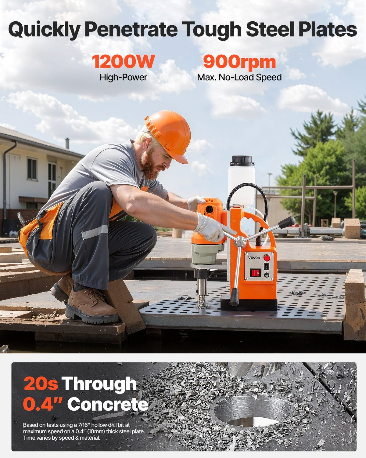 VEVOR Magnetic Drill Press, 1200 W, 1.5 in Boring Diameter, 2248 lbf Power Mag Drill Press, 900 RPM Speed, with Weldon Shank, Efficient Cooling, for Metal Surface, Industrial and Home Improvement - CLZJPCSDJ38MVZAUF001V1 - view 3