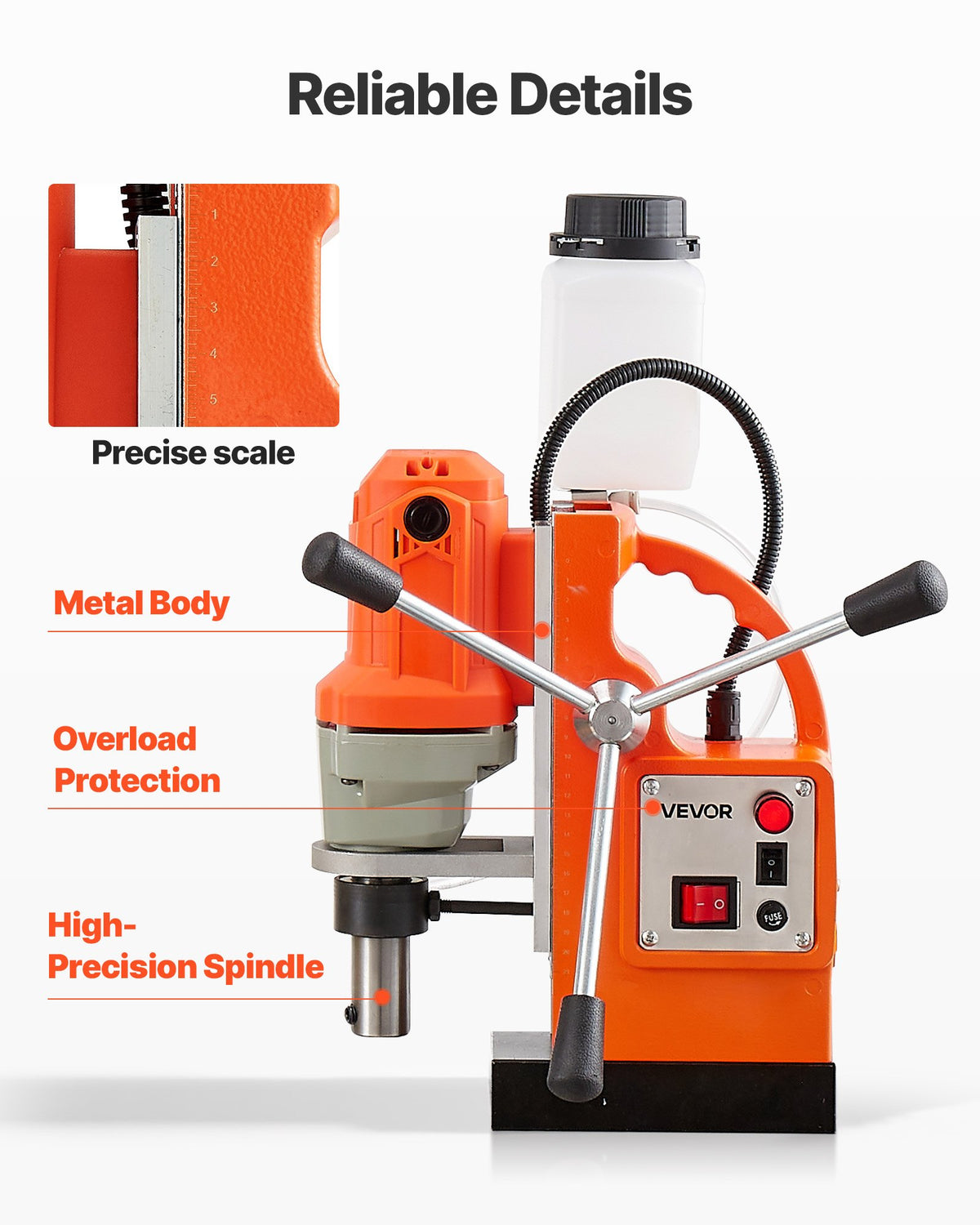 VEVOR Magnetic Drill Press, 1200 W, 1.5 in Boring Diameter, 2248 lbf Power Mag Drill Press, 900 RPM Speed, with Weldon Shank, Efficient Cooling, for Metal Surface, Industrial and Home Improvement - CLZJPCSDJ38MVZAUF001V1 - view 7