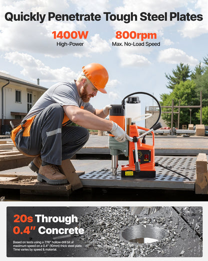 VEVOR Magnetic Drill Press, 1400 W, 2 in Boring Diameter, 2810 lbf Power Portable Mag Drill Press, 0–800 RPM Adjustable Speed, with Weldon Shank, for Metal Surface, Industrial and Home Improvement - CLZJPCSDJ50MZJK7N001V1 - view 3