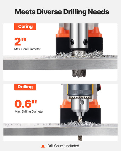 VEVOR Magnetic Drill Press, 1400 W, 2 in Boring Diameter, 2810 lbf Power Portable Mag Drill Press, 0–800 RPM Adjustable Speed, with Weldon Shank, for Metal Surface, Industrial and Home Improvement - CLZJPCSDJ50MZJK7N001V1 - view 4