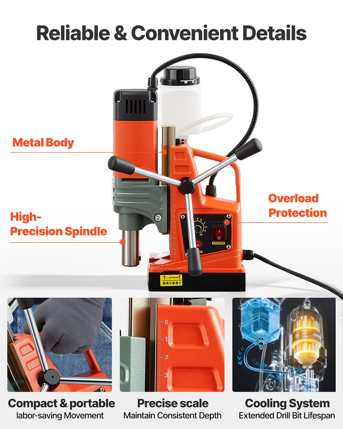 VEVOR Magnetic Drill Press, 1400 W, 2 in Boring Diameter, 2810 lbf Power Portable Mag Drill Press, 0–800 RPM Adjustable Speed, with Weldon Shank, for Metal Surface, Industrial and Home Improvement - CLZJPCSDJ50MZJK7N001V1 - view 7