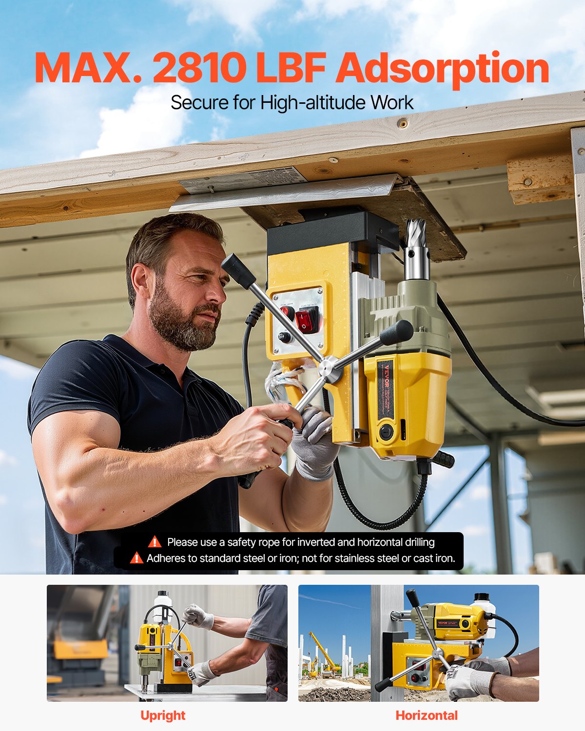 VEVOR Magnetic Drill, 1400W Motor 1.6 in Boring Diameter, 2810 lbf Portable Electric Mag Drill Press, 800 RPM No-Load Speed, Drilling Machine for Metal Surface, Industrial and Home Improvement - CLZJPDJ40MMKUHBJ6V1 - view 5