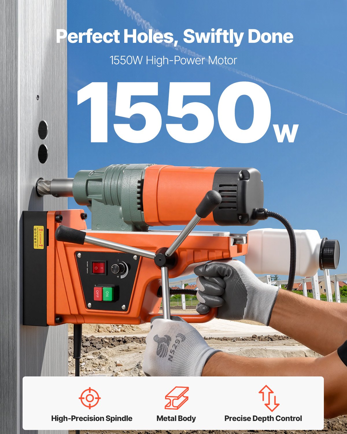 VEVOR Magnetic Drill, 1550W Motor 2 in Coring Diameter, 2922 lbf Magnetic Force, 0-550 RPM Variable Speed, Portable Electric Mag Drill Press Drilling Machine for Metal Surface, Home Improvement - CLZMHZKXZ50MOCXTG001V1 - view 3