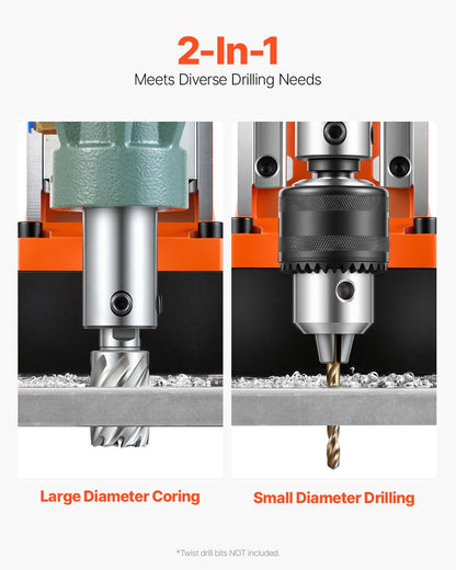 VEVOR Magnetic Drill, 1550W Motor 2 in Coring Diameter, 2922 lbf Magnetic Force, 0-550 RPM Variable Speed, Portable Electric Mag Drill Press Drilling Machine for Metal Surface, Home Improvement - CLZMHZKXZ50MOCXTG001V1 - view 4