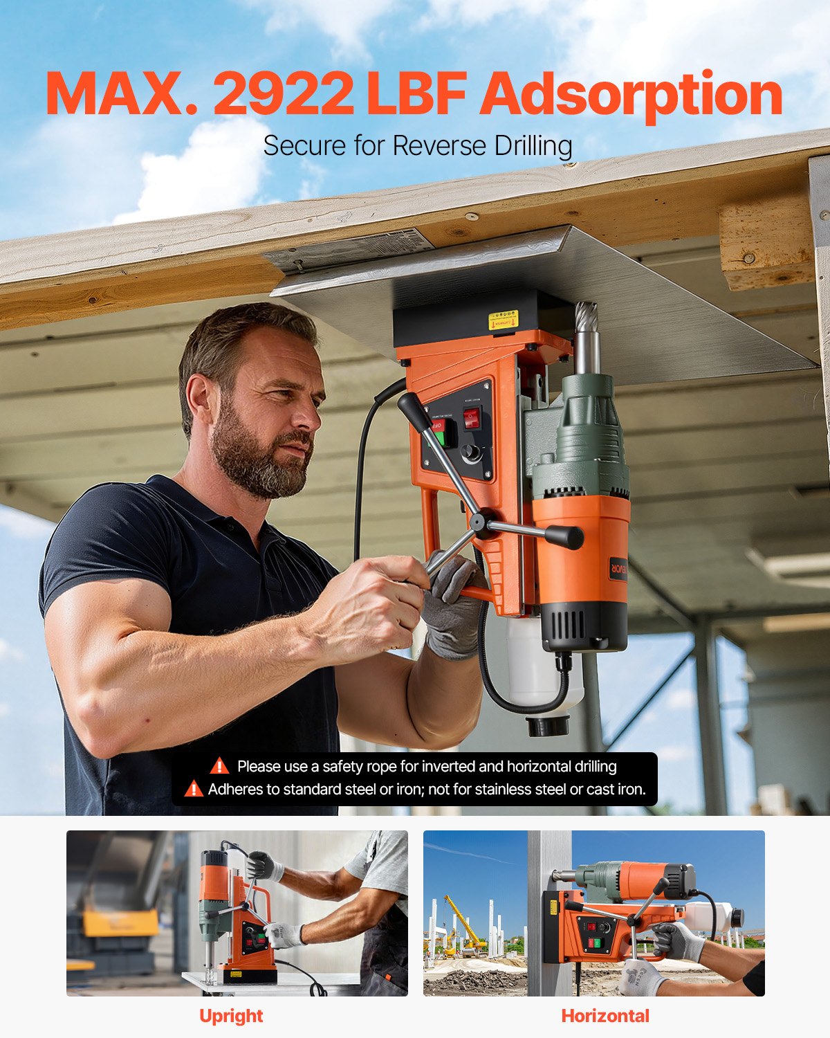 VEVOR Magnetic Drill, 1550W Motor 2 in Coring Diameter, 2922 lbf Magnetic Force, 0-550 RPM Variable Speed, Portable Electric Mag Drill Press Drilling Machine for Metal Surface, Home Improvement - CLZMHZKXZ50MOCXTG001V1 - view 6