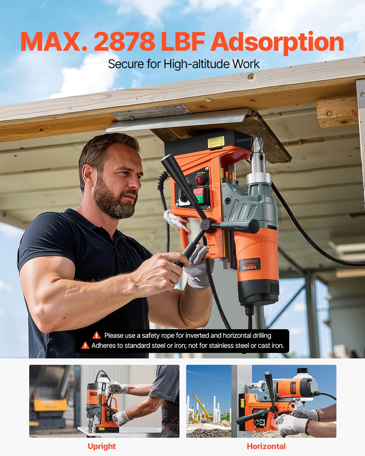 VEVOR Magnetic Drill, 1450W Motor 2 in Boring Diameter, 2878 lbf Portable Electric Mag Drill Press, with 6 Coring Bits, Variable Speed, Drilling Machine for Metal Surface, Home Improvement Industry - CLZTJ6JT50MMO3WWGV1 - view 6
