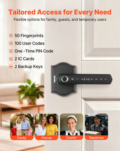 VEVOR Fingerprint Door Lock Set, Electronic Biometric Knob Keyless Entry Door Lock with Handle, Auto Locking, One-Time Code, Anti-Peeking Password, Easy Installation, for Home, Apartment, Matte Black - CMAJBSSDZWYGT1H02001V9 - view 3