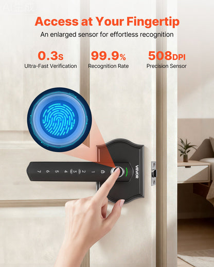 VEVOR Fingerprint Door Lock Set, Electronic Biometric Knob Keyless Entry Door Lock with Handle, Auto Locking, One-Time Code, Anti-Peeking Password, Easy Installation, for Home, Apartment, Matte Black - CMAJBSSDZWYGT1H02001V9 - view 4